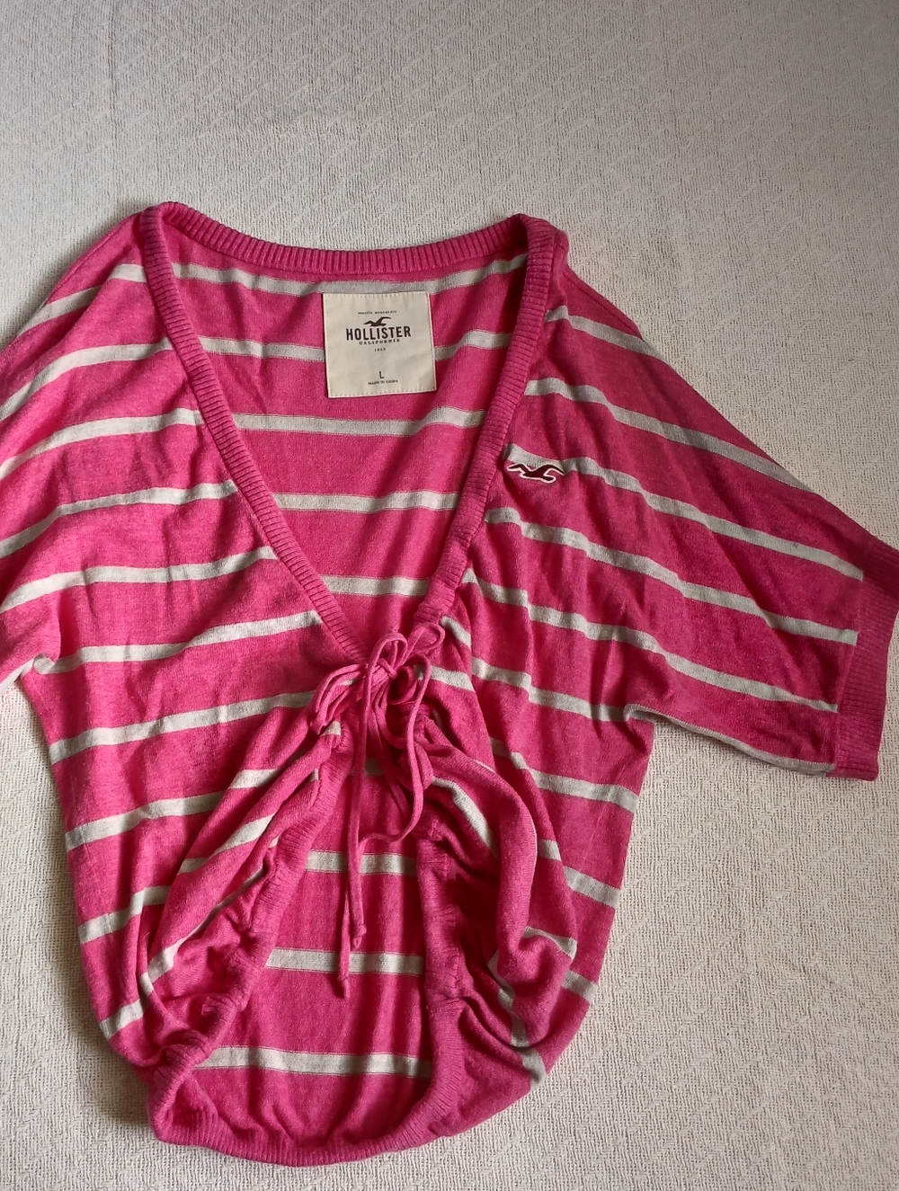 hollister vintage y2k pink striped tie front shrug coquette cardigan top large